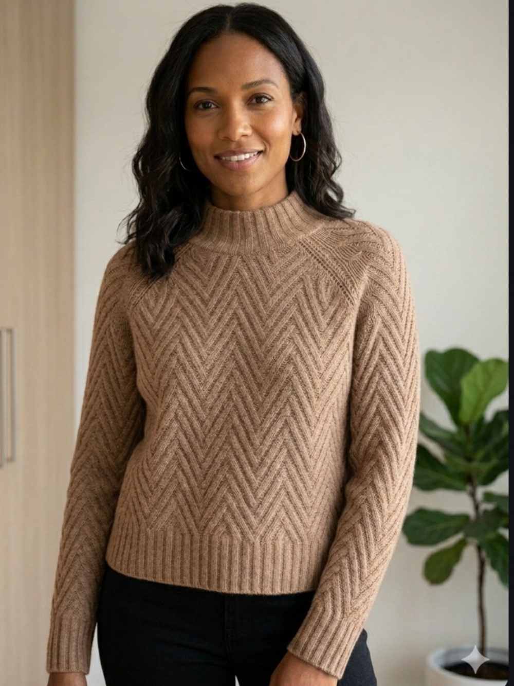 TSE Cashmere Chevron Knit Sweater Neiman Marcus Med BeigeRecycled Cashmere L NWT
